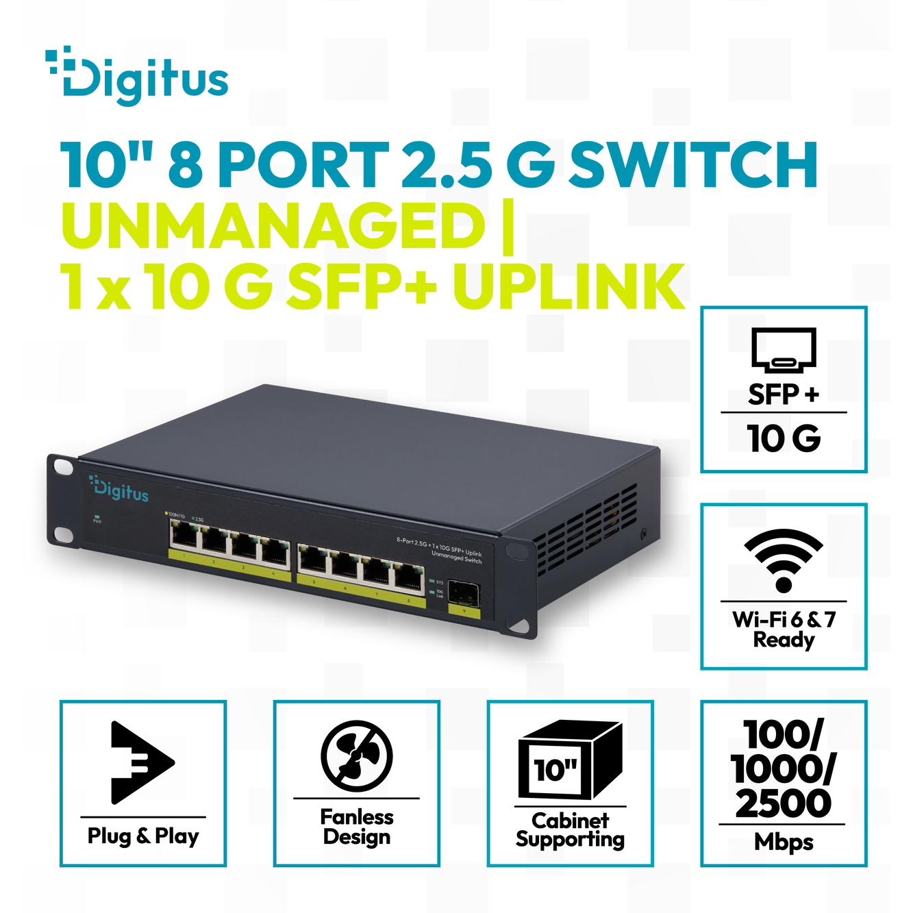 10" 2,5G 8-poorts onbeheerde switch met 1× 10G SFP+ - Afbeelding 4