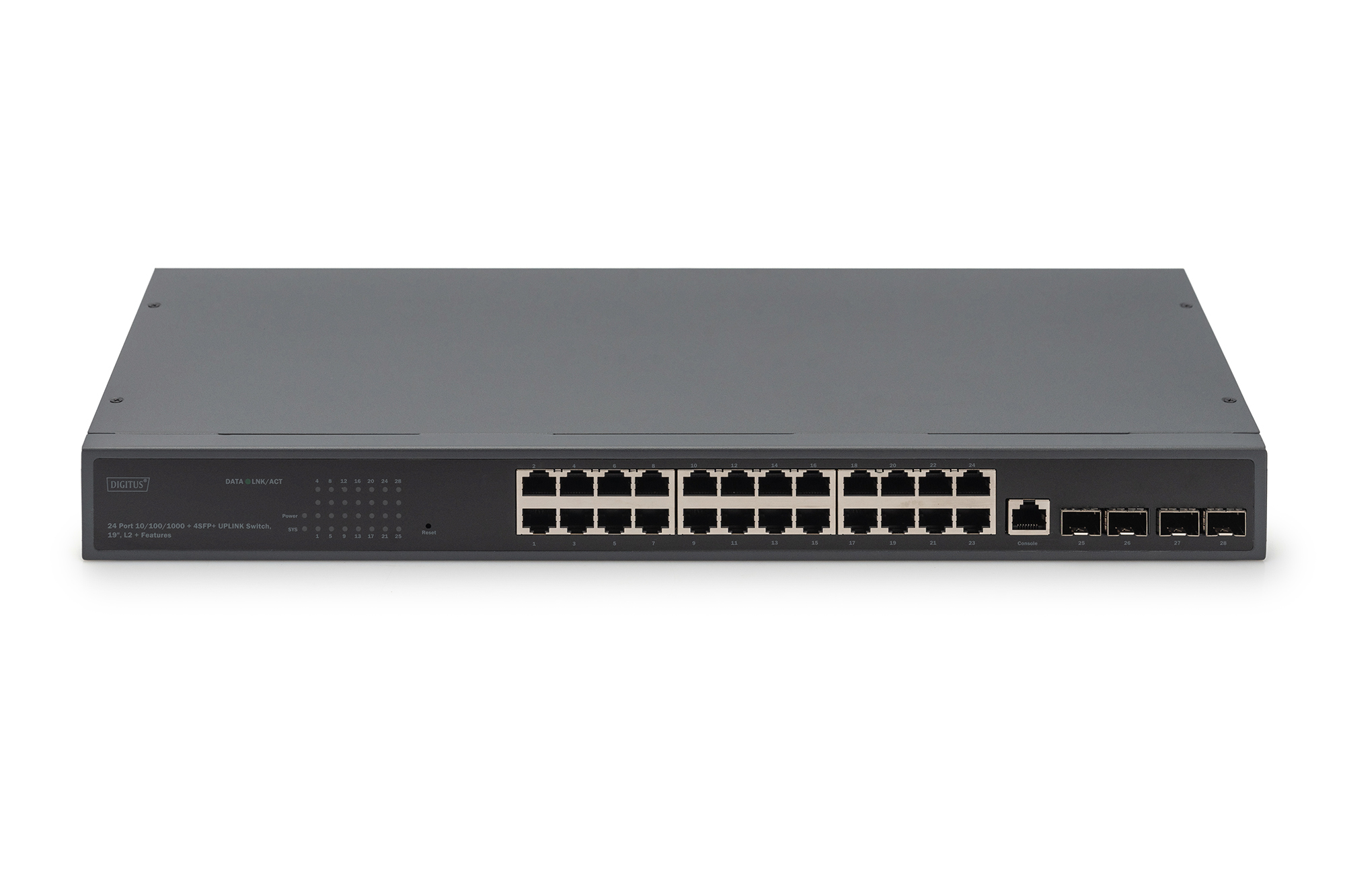 24-poorts 10/100/1000 + 4SFP+ UPLINK switch, 19", L2+ features - Afbeelding 2