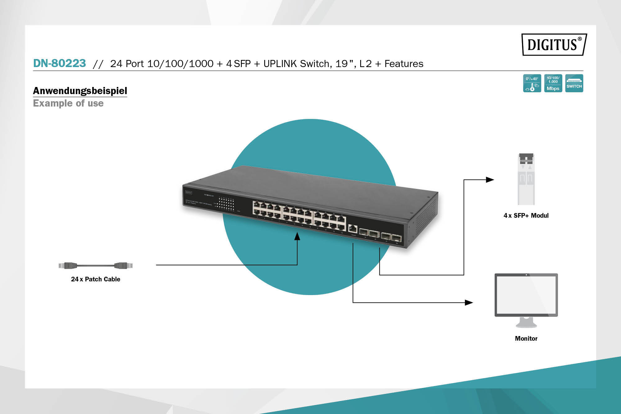 24-poorts 10/100/1000 + 4SFP+ UPLINK switch, 19", L2+ features - Afbeelding 5