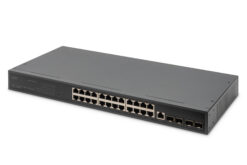 24-poorts 10/100/1000 + 4SFP+ UPLINK switch, 19", L2+ features