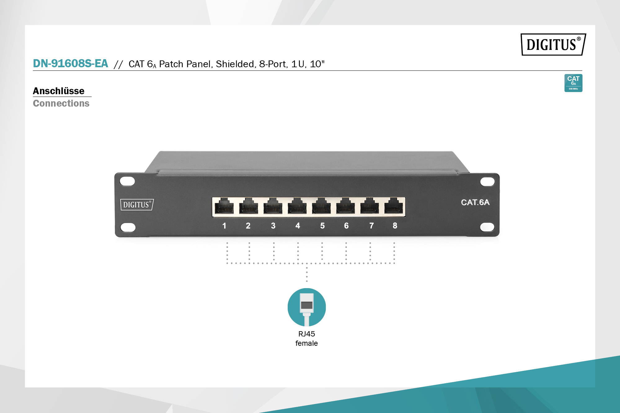 CAT 6A, klasse E patchpaneel, afgeschermd, zwart - Afbeelding 7