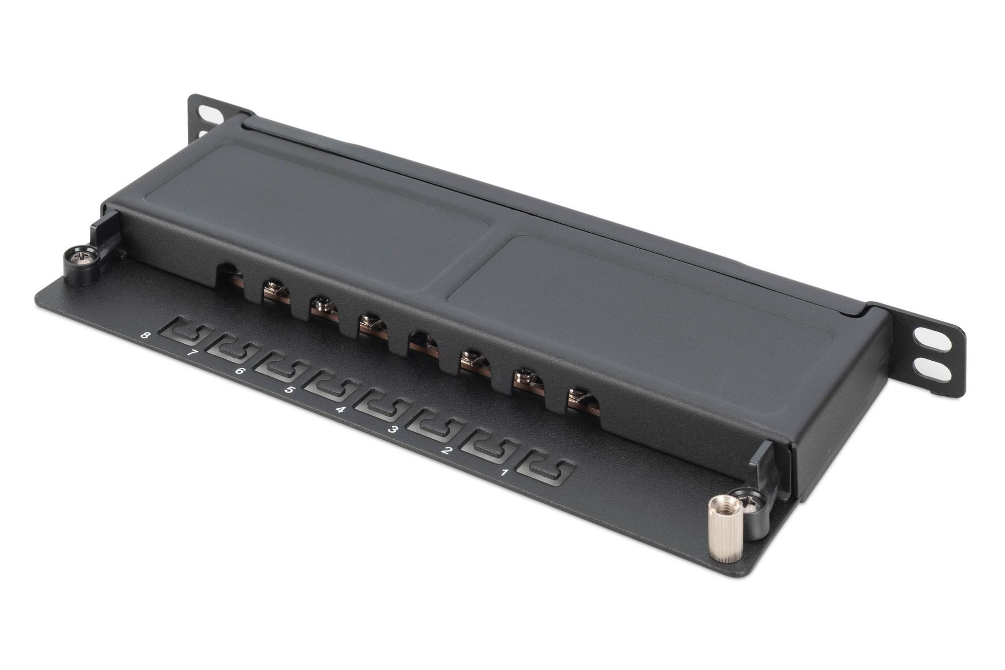 CAT 6A Slim Patch Panel, afgeschermd, 8-poorts, 0,5 HE, 10", zwart - Afbeelding 2