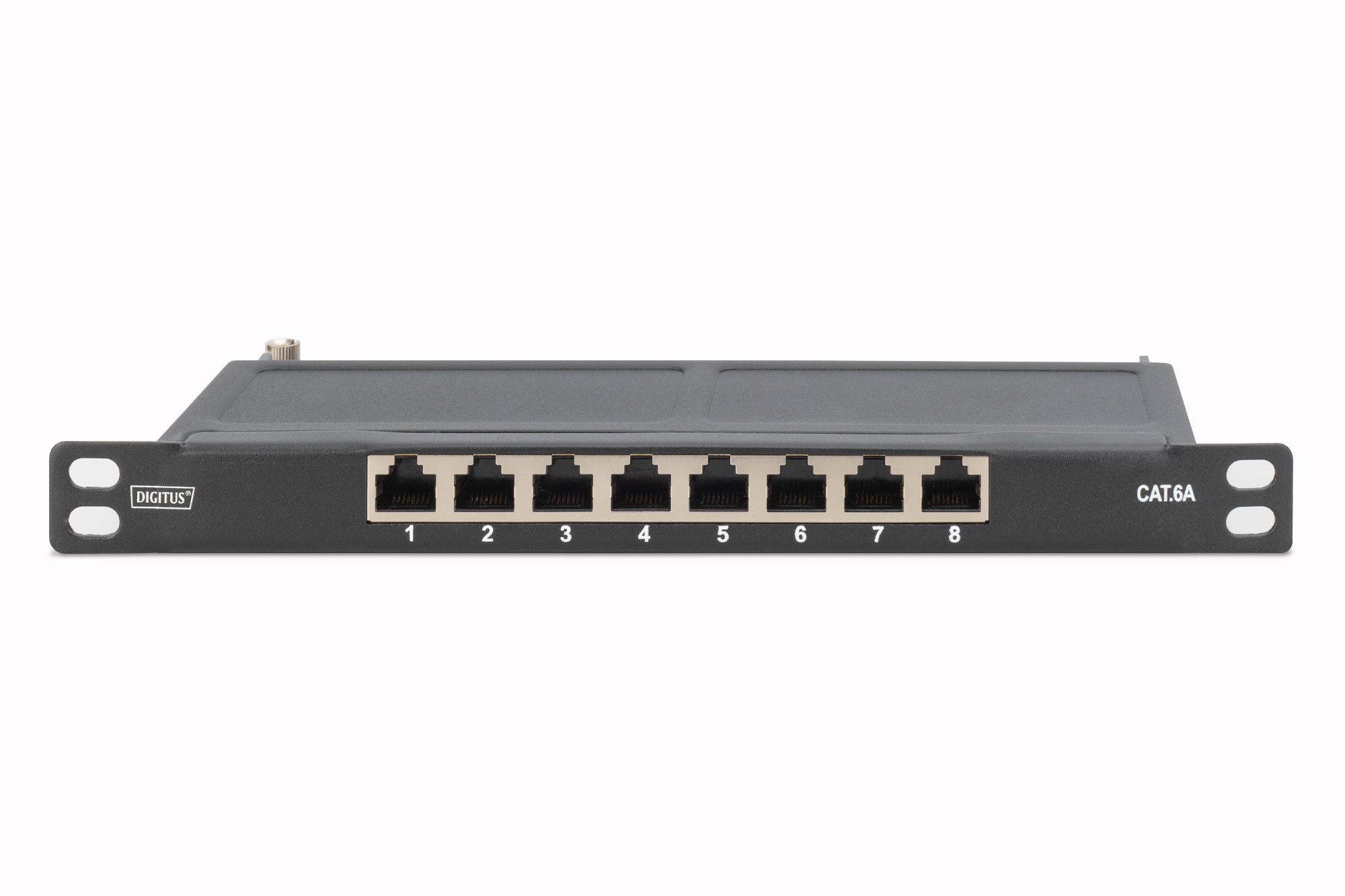 CAT 6A Slim Patch Panel, afgeschermd, 8-poorts, 0,5 HE, 10", zwart - Afbeelding 4