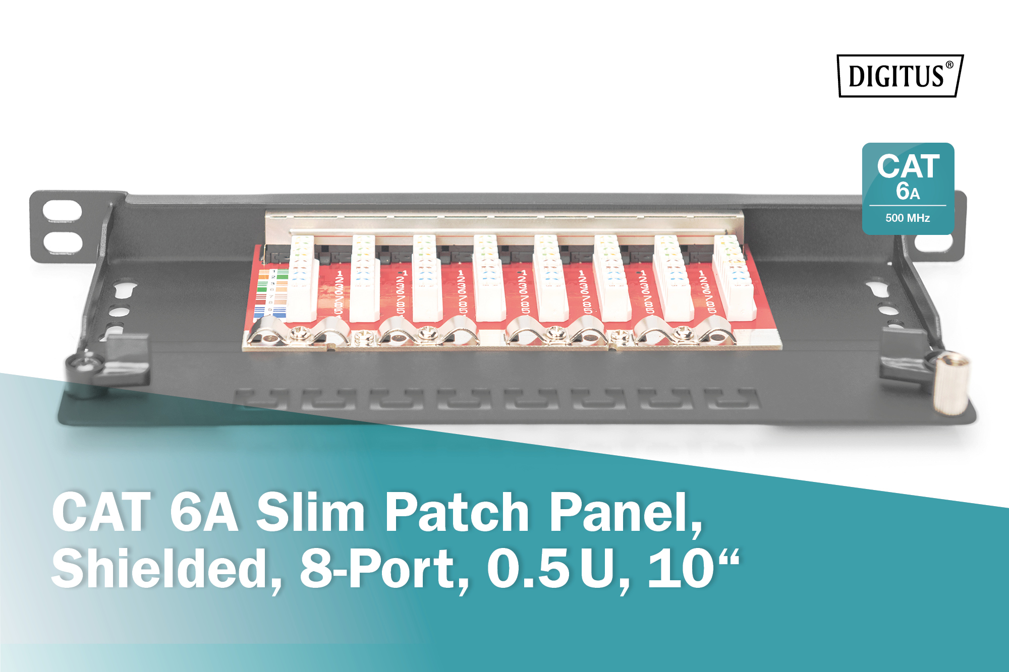 CAT 6A Slim Patch Panel, afgeschermd, 8-poorts, 0,5 HE, 10", zwart - Afbeelding 8