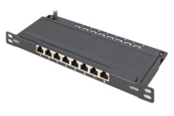 CAT 6A Slim Patch Panel, afgeschermd, 8-poorts, 0,5 HE, 10", zwart