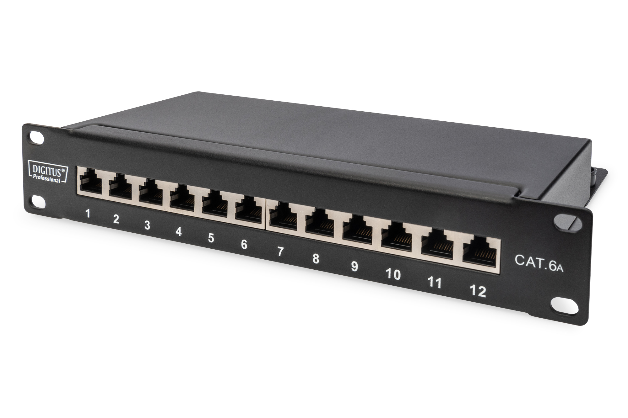 CAT 6A patchpaneel, afgeschermd, 12-poorts, 1HE, 10", zwart