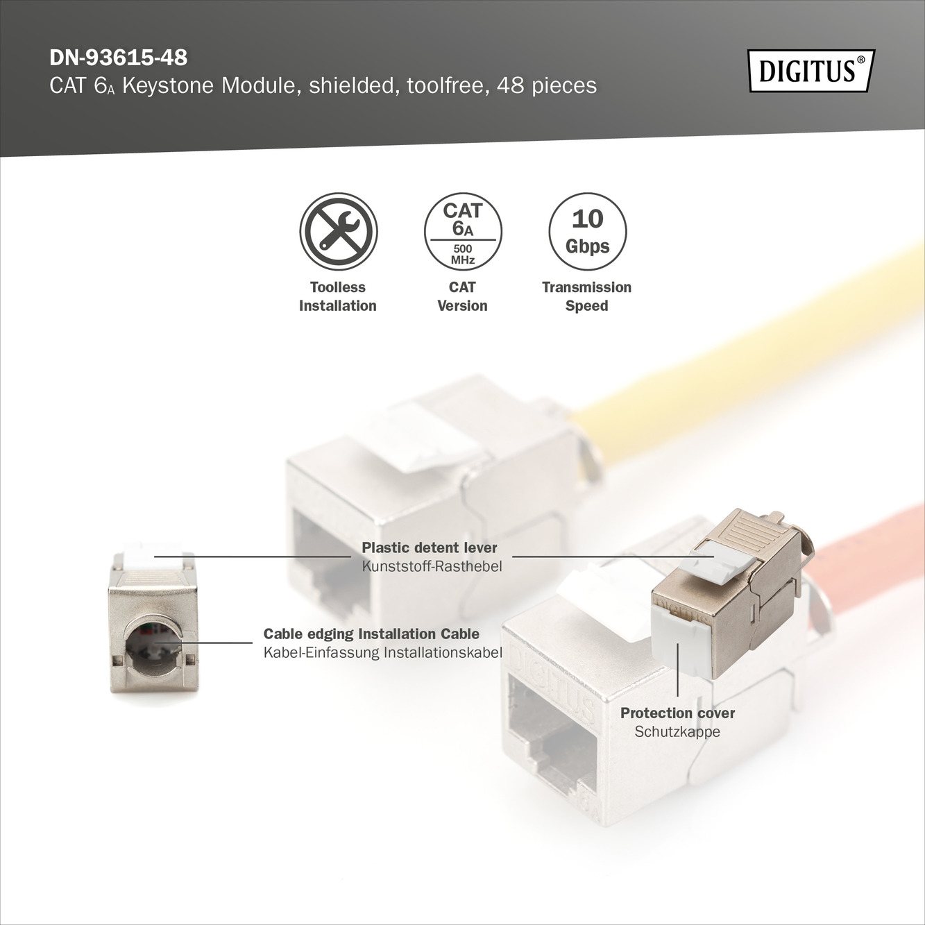 CAT 6A Keystone module, afgeschermd, montage-aansluiting zonder gereedschap - 48 st. - Afbeelding 6