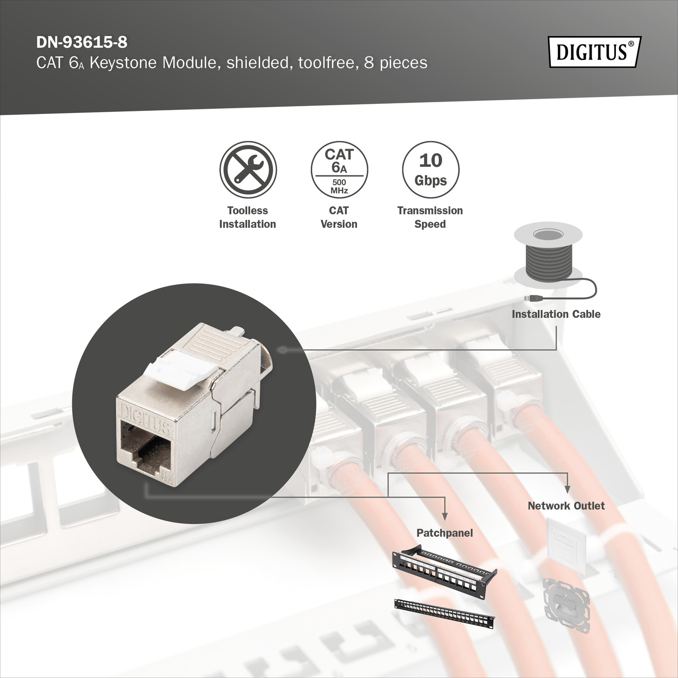 CAT 6A Keystone module, afgeschermd, montage-aansluiting zonder gereedschap - 8 st. - Afbeelding 8