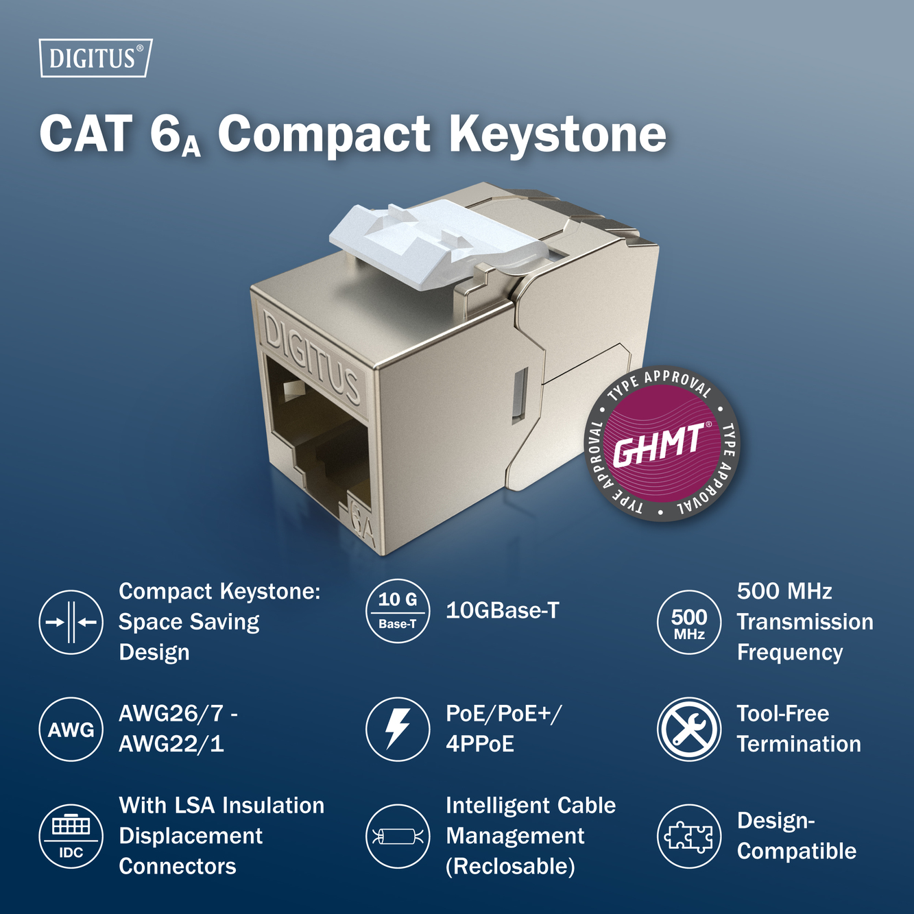 CAT 6A compacte keystone module, afgeschermd, montageaansluiting zonder gereedschap, 12 st. - Afbeelding 6