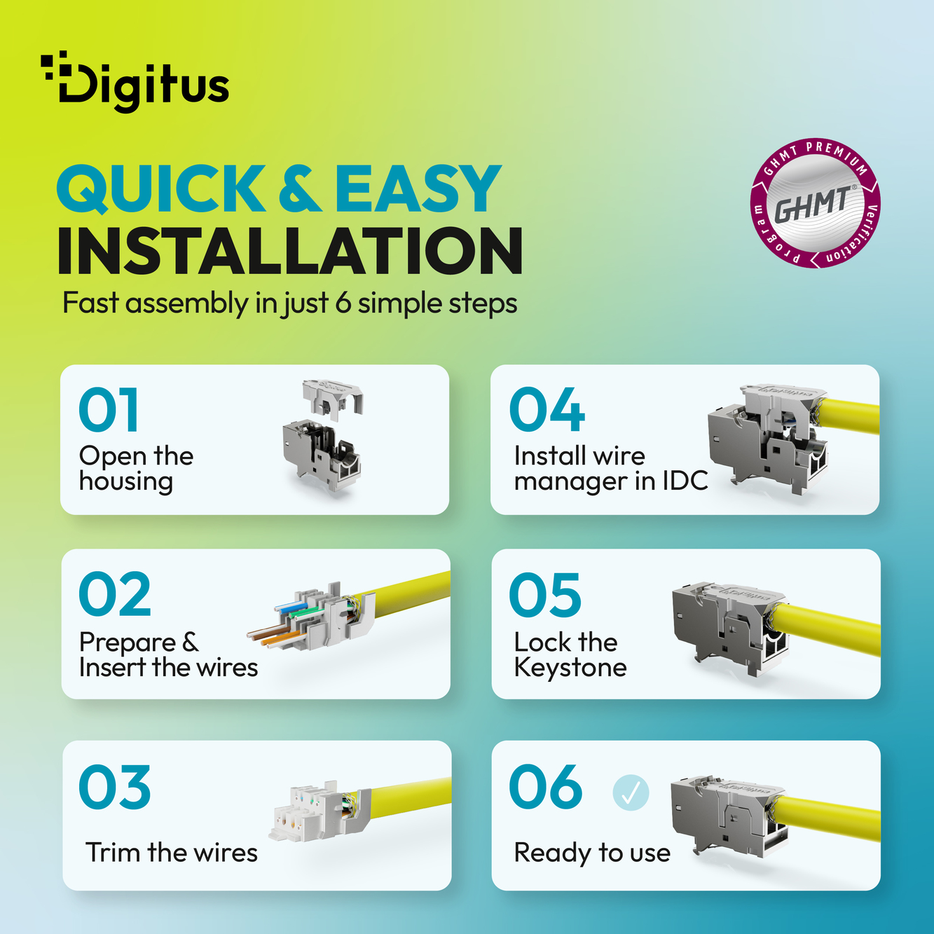 CAT6A Premium PVP-componenten, gecertificeerde Keystone-module, afgeschermd, 12 stuks - Afbeelding 6