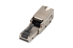 CAT 6A veldconnector, schuin, STP met stofkap, knikbeveiliging