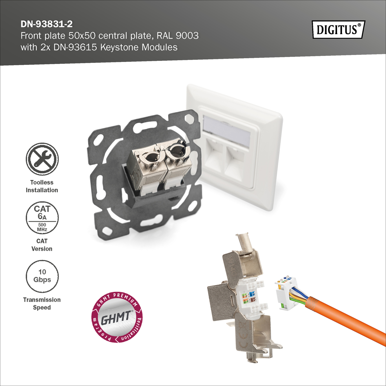 Frontpaneel en inbouwframe voor multimedia met 2 x DN-93615-S Keystone-modules - Afbeelding 4