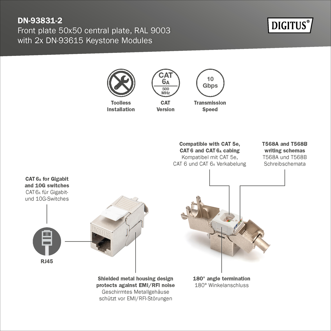 Frontpaneel en inbouwframe voor multimedia met 2 x DN-93615-S Keystone-modules - Afbeelding 6