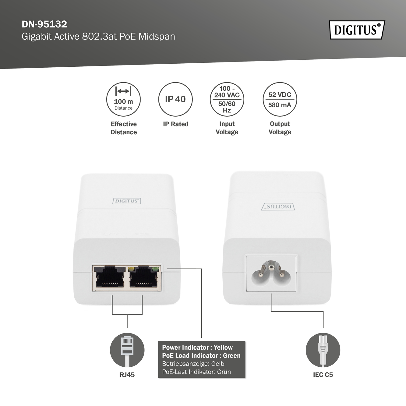 Gigabit Active 802.3at PoE Midspan - Afbeelding 6