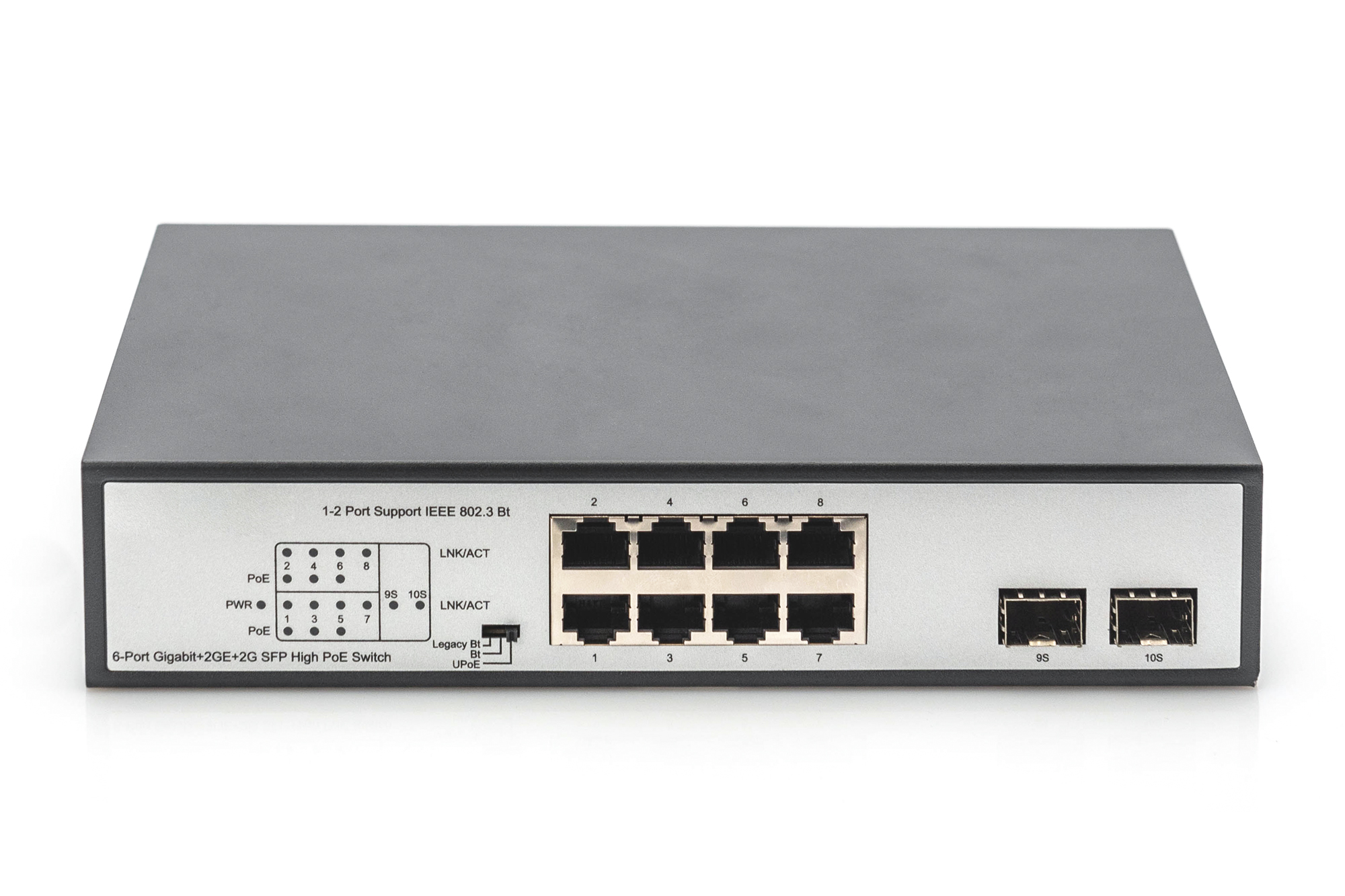8-poorts Gigabit PoE netwerkswitch, desktop, onbeheerd, 2 uplink poorten, SFP, 180 W, af/at/bt - Afbeelding 3