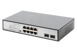 8-poorts Gigabit PoE netwerkswitch, desktop, onbeheerd, 2 uplink poorten, SFP, 180 W, af/at/bt