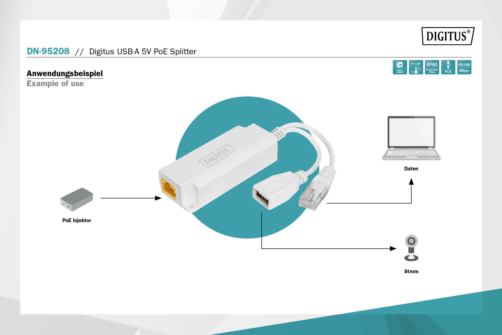 Digitus USB-A 5V PoE-splitter - Afbeelding 5