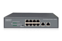Alternative view of 8-poorts Fast Ethernet PoE netwerkswitch, desktop, onbeheerd, 2 uplinkpoorten RJ45,120 W, af/at