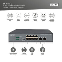 8-poorts Fast Ethernet PoE netwerkswitch, desktop, onbeheerd, 2 uplinkpoorten RJ45,120 W, af/at - Afbeelding 6