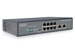 8-poorts Fast Ethernet PoE netwerkswitch, desktop, onbeheerd, 2 uplinkpoorten RJ45,120 W, af/at