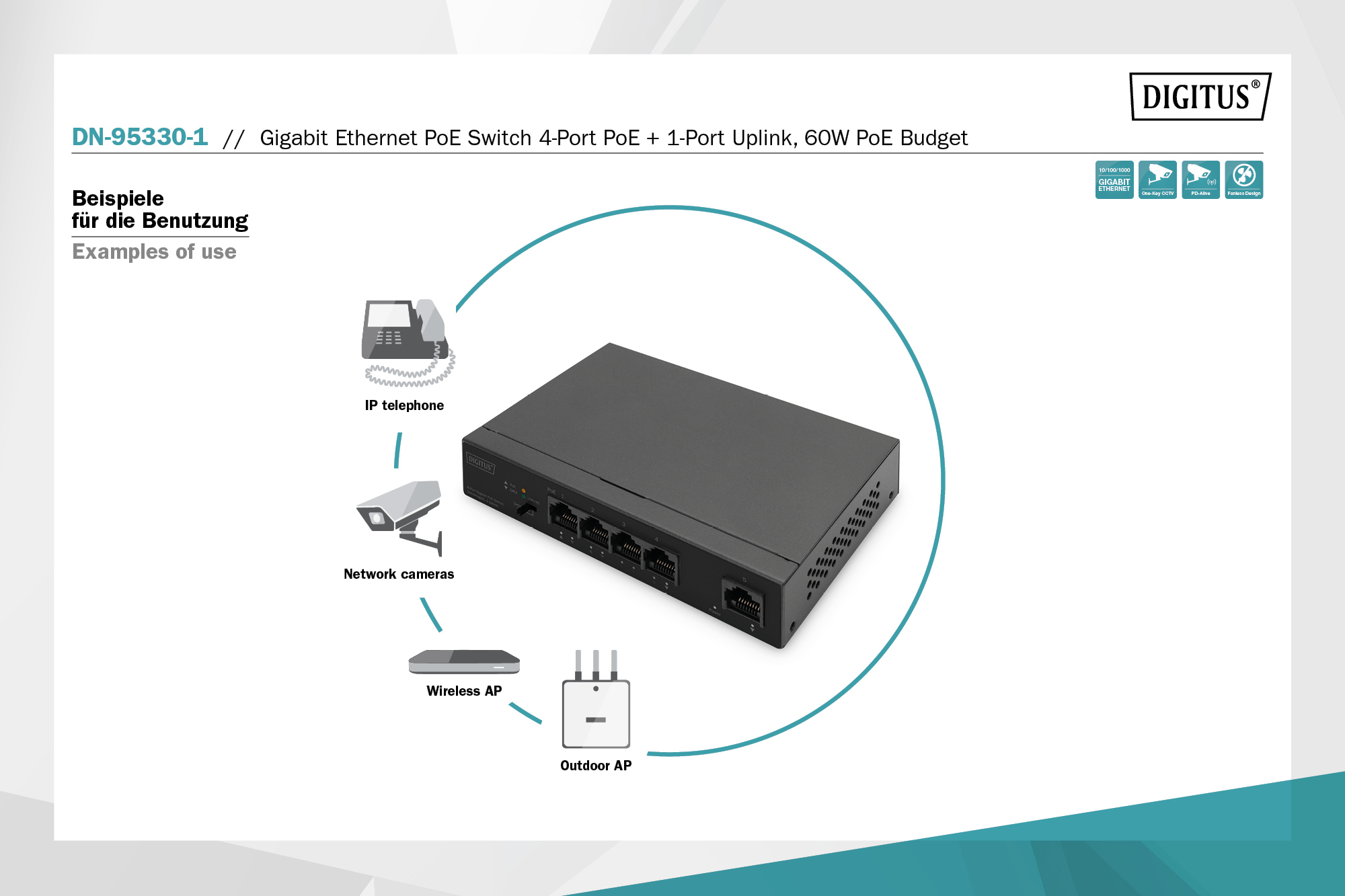 Gigabit Ethernet PoE-switch 4-poorts PoE + 1-poorts uplink, 60 W PoE budget - Afbeelding 6