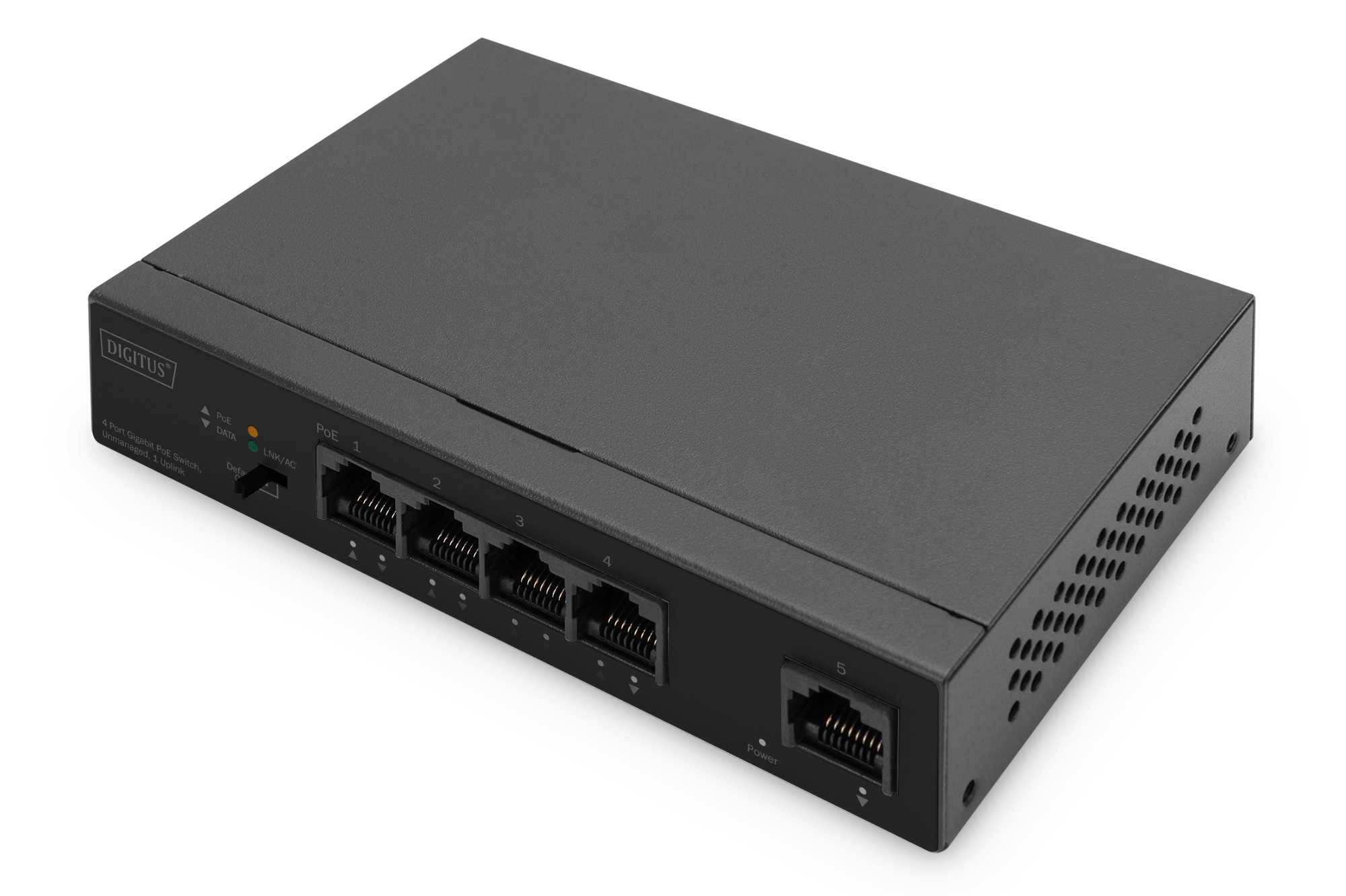 Gigabit Ethernet PoE-switch 4-poorts PoE + 1-poorts uplink, 60 W PoE budget