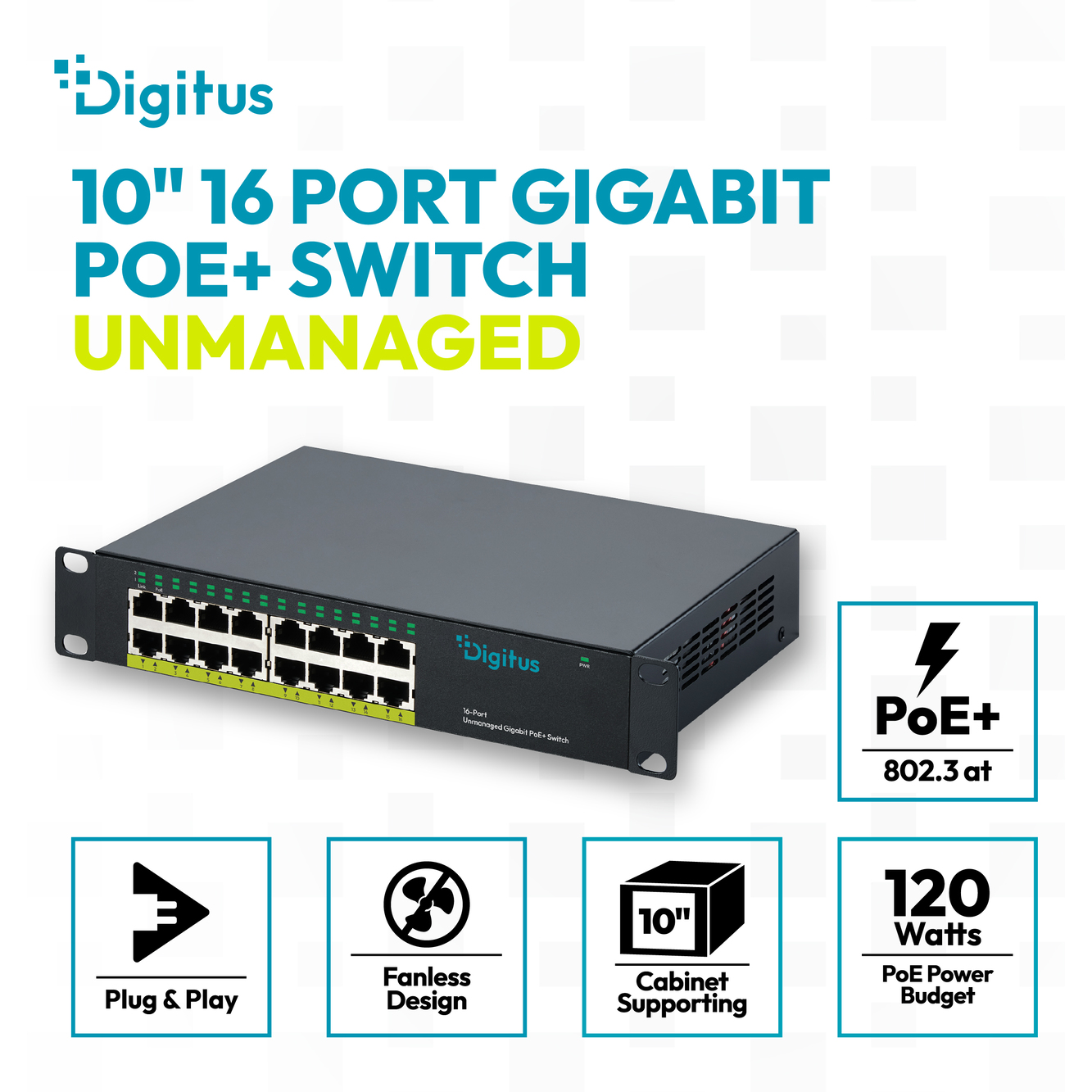 10" Gigabit 16-poorts onbeheerde PoE+-switch (120 W) - Afbeelding 5