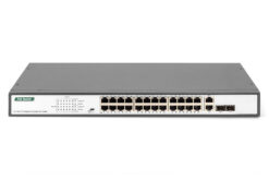 24-poorts Fast Ethernet PoE netwerkswitch, 19-inch, onbeheerd, 2 GE uplink poorten, SFP, 370 W, af/at - Afbeelding 3