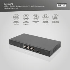 16-poorts Gigabit Netwerkswitch, 19 inch, unmanaged, 2 Uplink Ports, SFP - Afbeelding 6