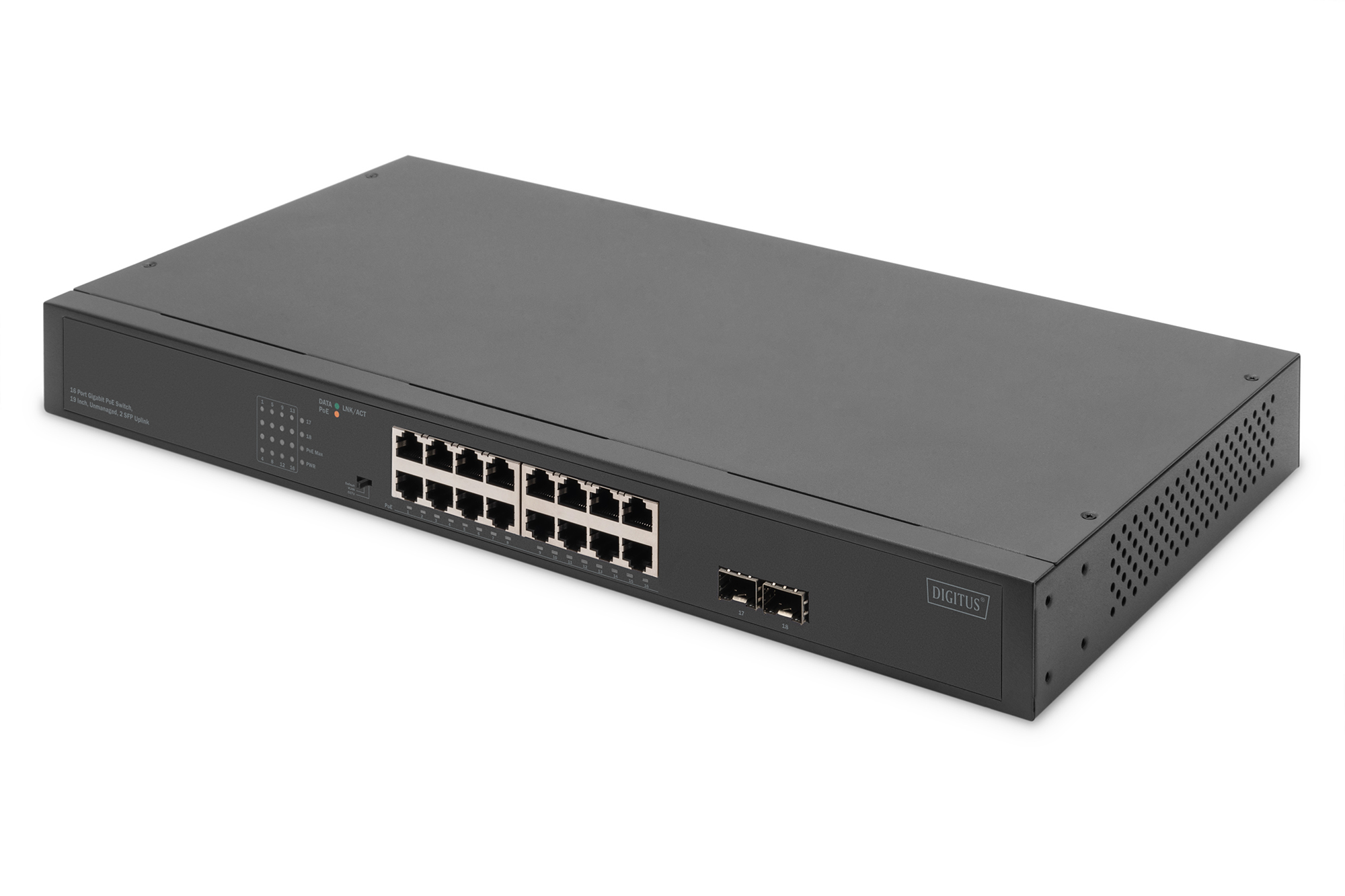 16-poorts Gigabit Netwerkswitch, 19 inch, unmanaged, 2 Uplink Ports, SFP