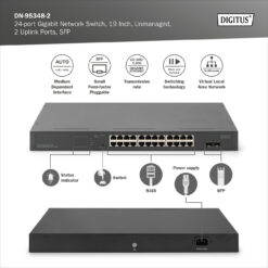 24-poorts Gigabit Netwerkswitch, 19 inch, unmanaged, 2 Uplink Ports, SFP - Afbeelding 4
