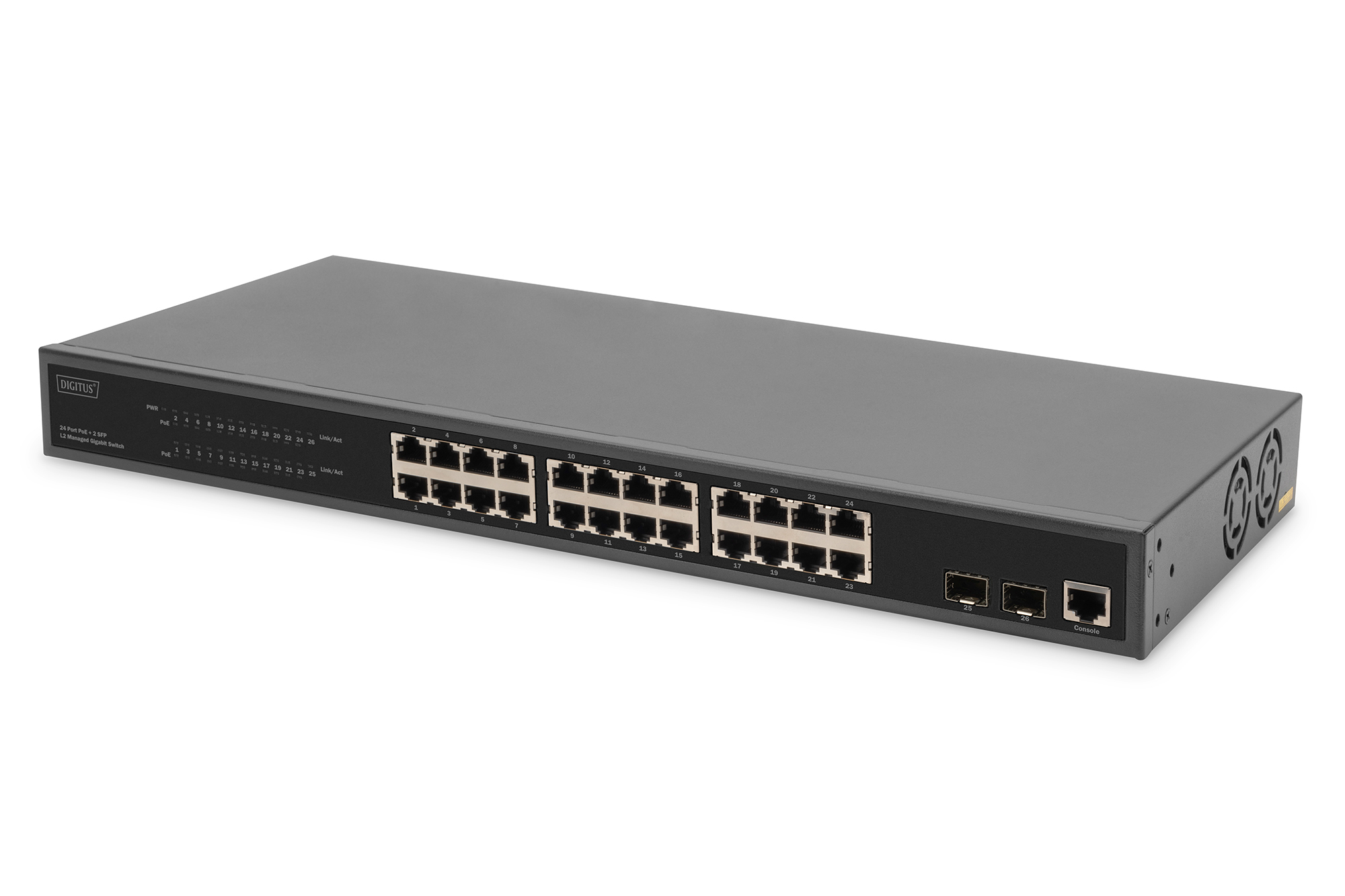 24 port L2 Managed Gigabit ethernetswitch met PoE