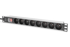 Meervoudige wandcontactdoos met aluminium profiel en schakelaar, 8-voudig CEE 7/5, 2 m voedingskabel met geaarde contactstekker