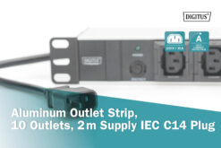 Contactdoosstrook met aluminium profiel, 10-voudig, 2 m voedingskabel IEC C14-stekker - Afbeelding 6