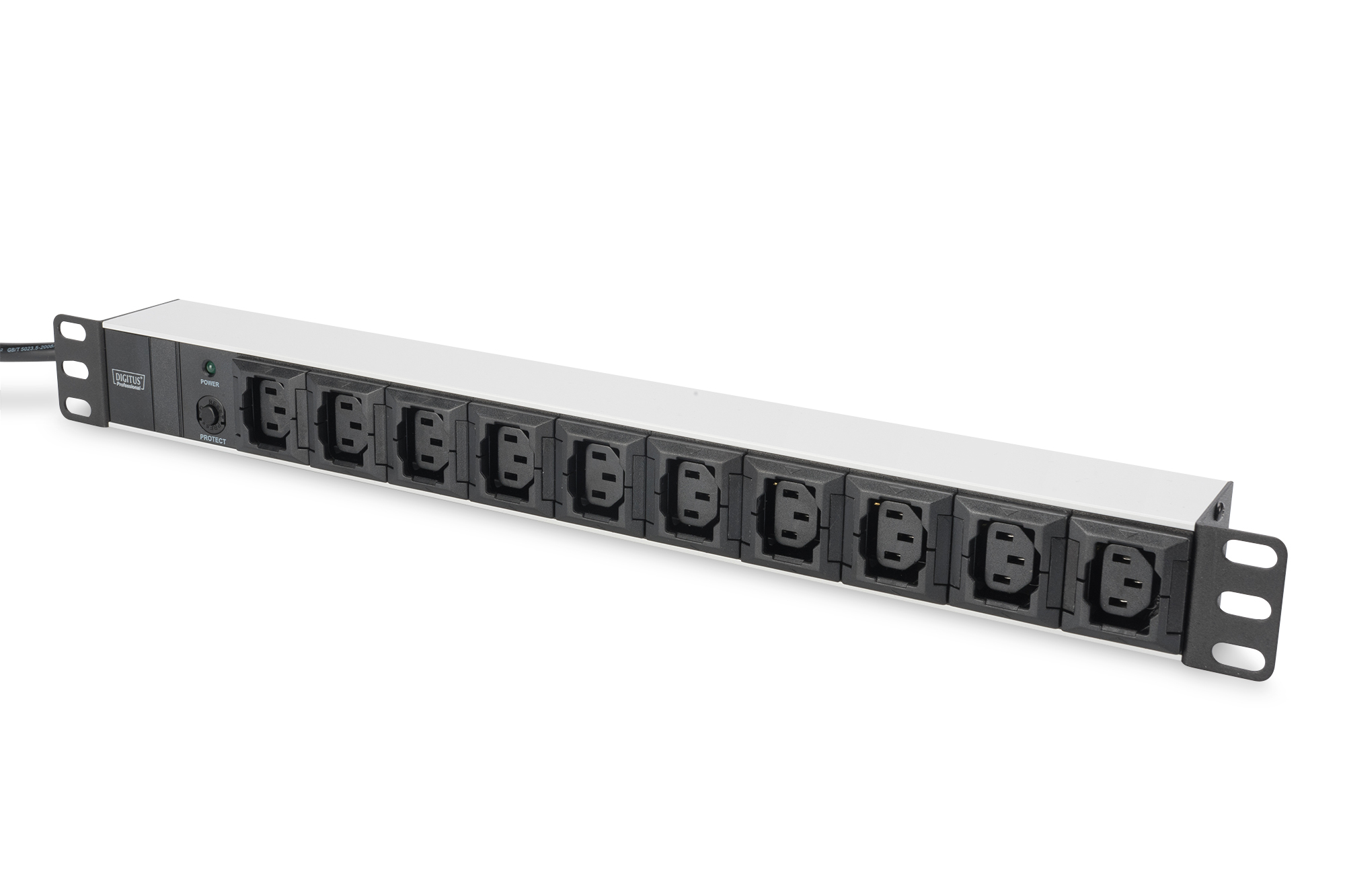 Contactdoosstrook met aluminium profiel, 10-voudig, 2 m voedingskabel IEC C14-stekker