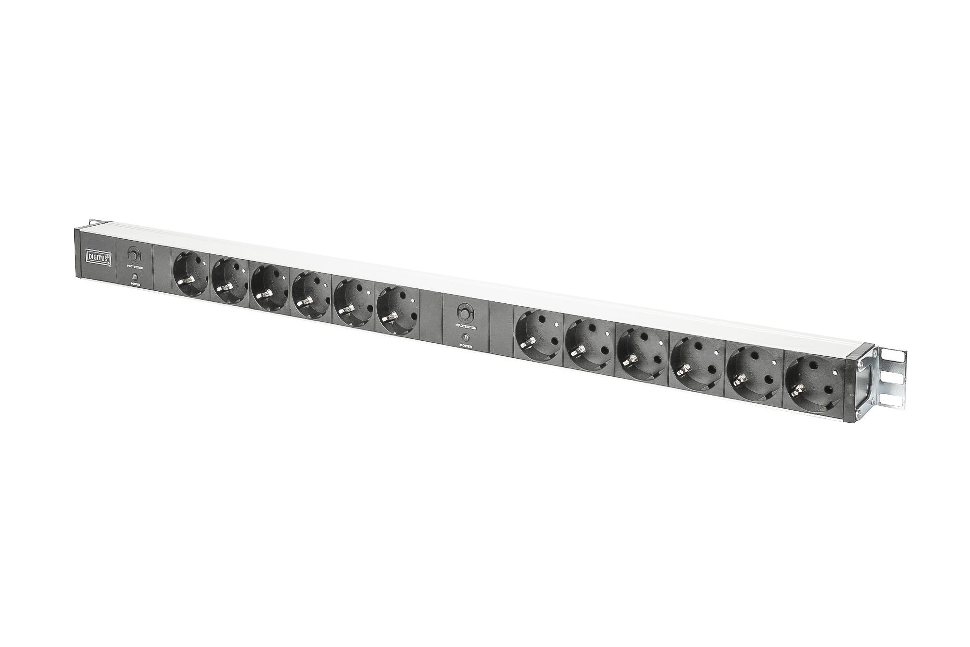 Meervoudige wandcontactdoos met aluminium profiel en overbelastingsbeveiliging, 12-voudige wandcontactdoos met randaarde, 2 x 2 m voedingskabel met randaarde stekker