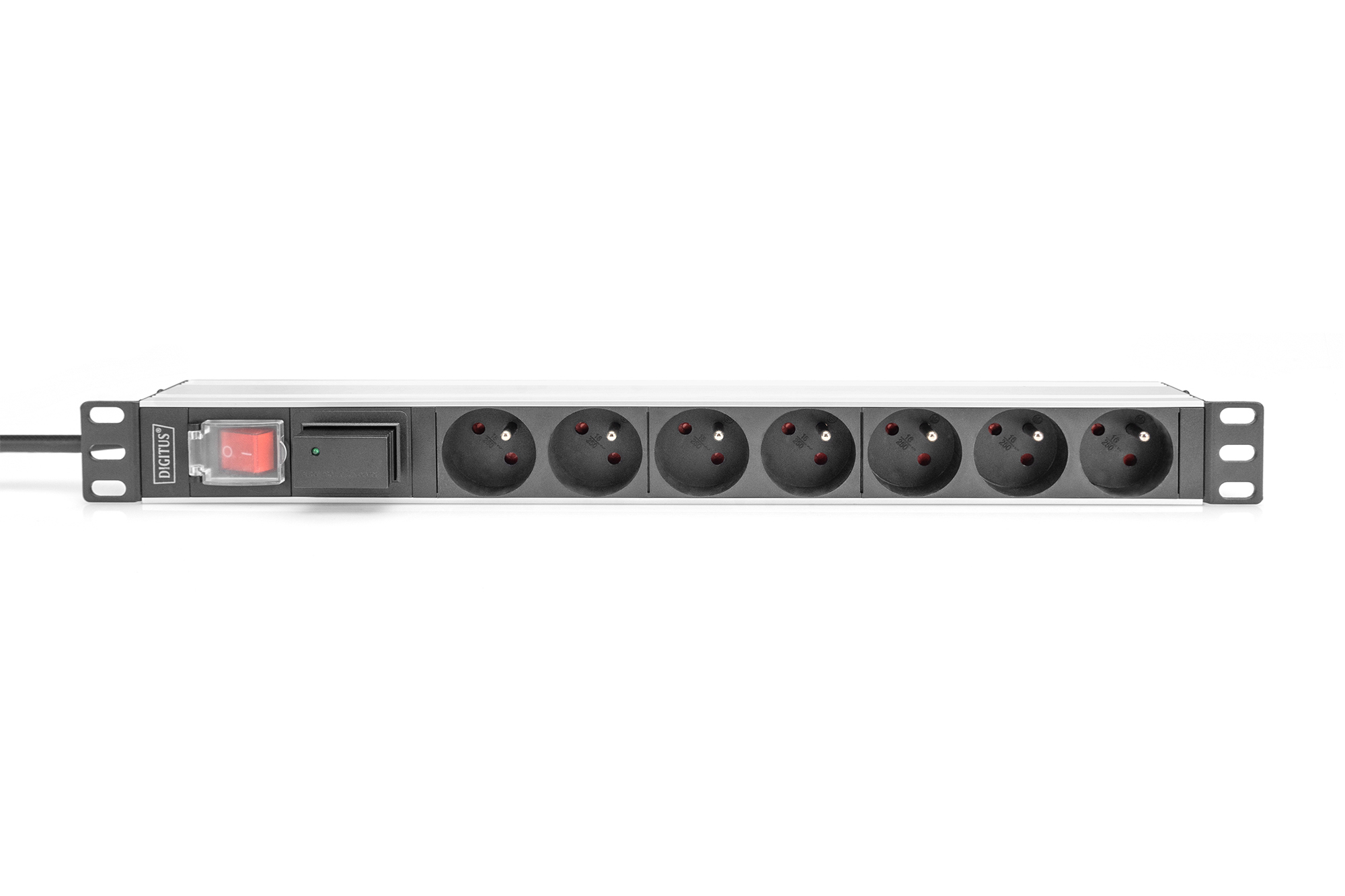 Meervoudige wandcontactdoos met aluminium profiel, overspanningsbeveiliging en schakelaar, 7-voudige CEE 7/5 stopcontacten, 2 m voedingskabel - Afbeelding 2