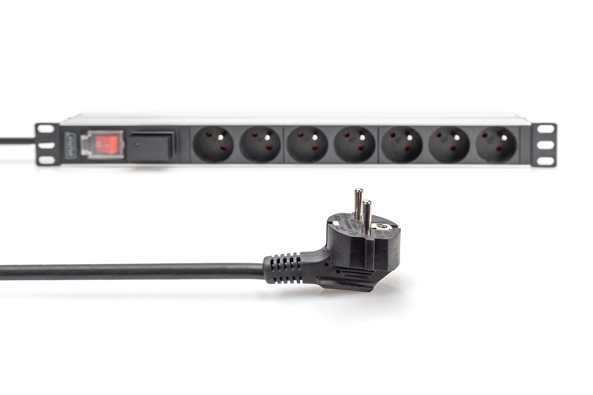 Meervoudige wandcontactdoos met aluminium profiel, overspanningsbeveiliging en schakelaar, 7-voudige CEE 7/5 stopcontacten, 2 m voedingskabel - Afbeelding 3