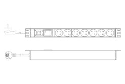 Meervoudige wandcontactdoos met aluminium profiel, overspanningsbeveiliging en schakelaar, 7-voudige CEE 7/5 stopcontacten, 2 m voedingskabel - Afbeelding 5