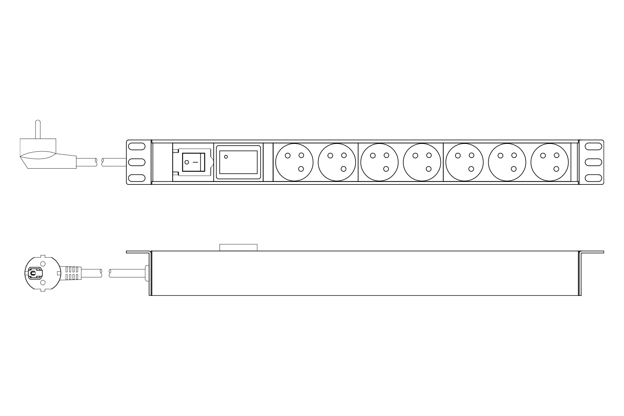 Meervoudige wandcontactdoos met aluminium profiel, overspanningsbeveiliging en schakelaar, 7-voudige CEE 7/5 stopcontacten, 2 m voedingskabel - Afbeelding 5