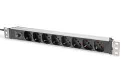 Contactdoos met aluminium profiel en back-up zekering, Italiaanse 8-voudige contactdoos, 2 m voedingskabel IEC C14-stekker