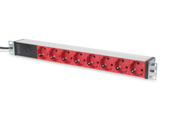 Contactdoos met aluminium profiel en back-up zekering, 8-voudige wandcontactdoos met aardingscontact, 2 m voedingskabel IEC C14-stekker