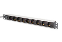 Contactdoos met aluminium profiel en back-up zekering, 9-voudige wandcontactdoos met aardingscontact, 2 m voedingskabel IEC C14-stekker