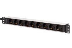Meervoudige wandcontactdoos met aluminium profiel, 9-voudige wandcontactdoos met aardingscontact, 2 m voedingskabel, IEC C20 stekker