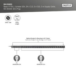Basis IT PDU, 1-fase 16 A, 24 x C13, 3 x C19, 3 m voedingskabel, IEC 60309 16 A stekker - Afbeelding 6