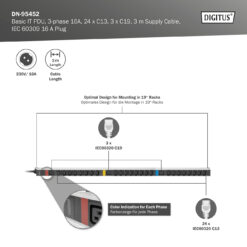 Basis IT PDU, 3-fase 16 A, 24 x C13, 3 x C19, 3 m voedingskabel, IEC 60309 16 A stekker - Afbeelding 5