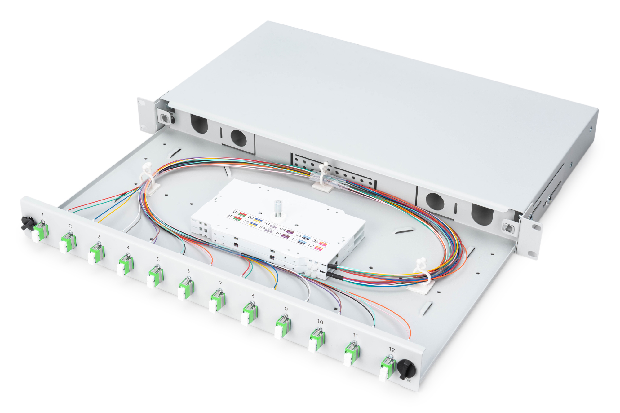 Glasvezel lasdoos, 1U, uitgerust, 12x LC-APC DX, OS2 - Afbeelding 3