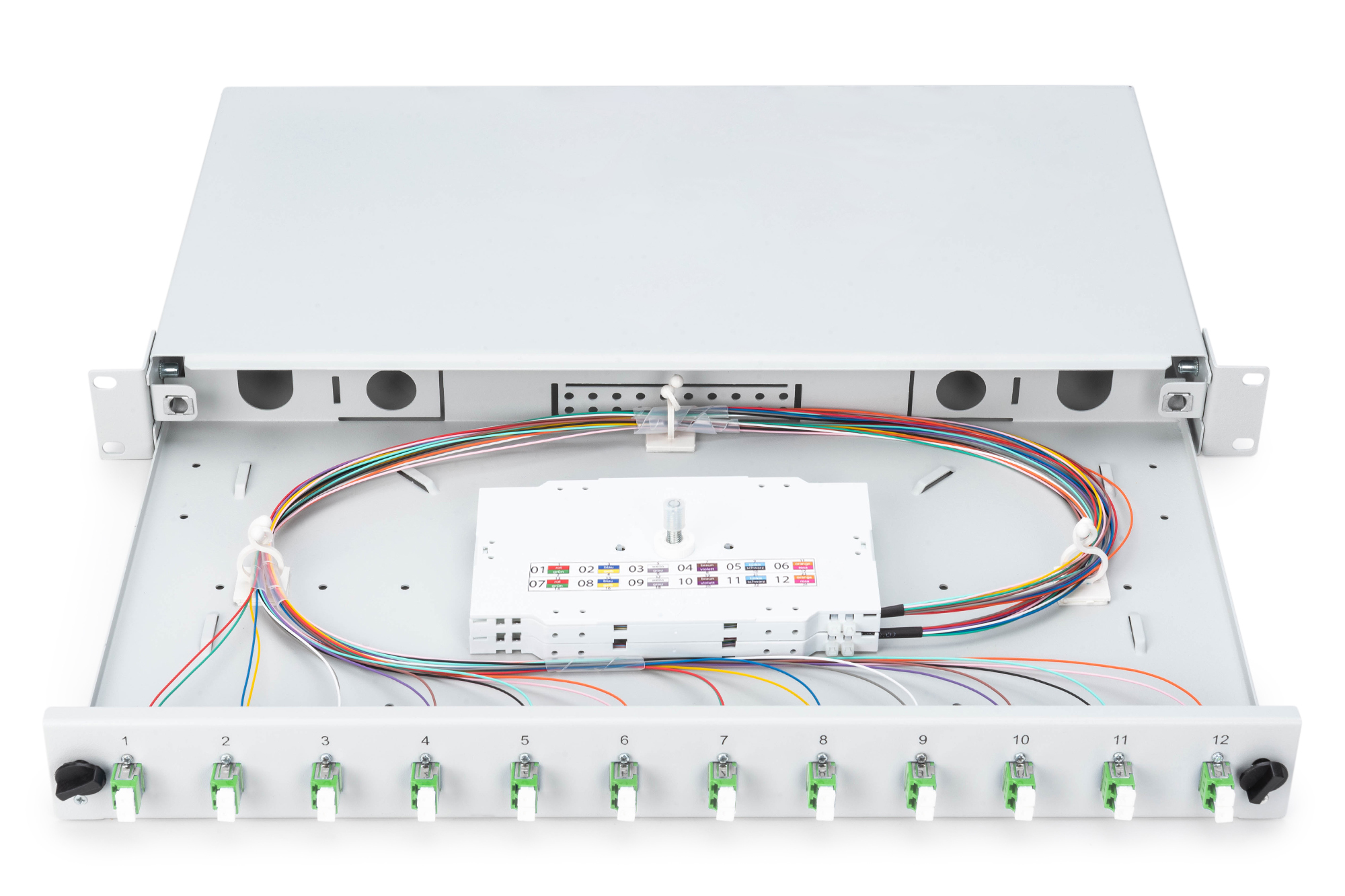 Glasvezel lasdoos, 1U, uitgerust, 12x LC-APC DX, OS2 - Afbeelding 4