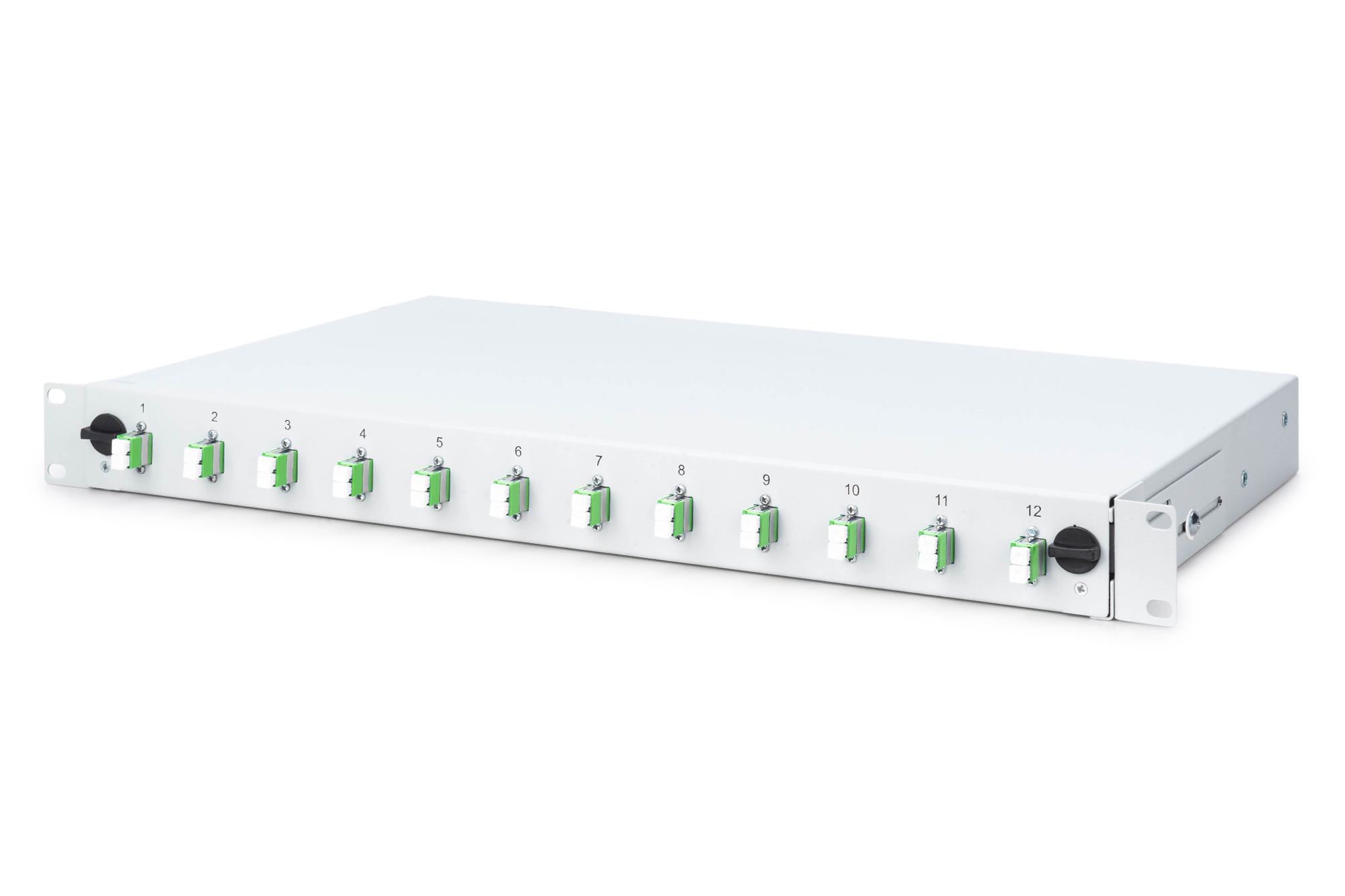 Glasvezel lasdoos, 1U, uitgerust, 12x LC-APC DX, OS2