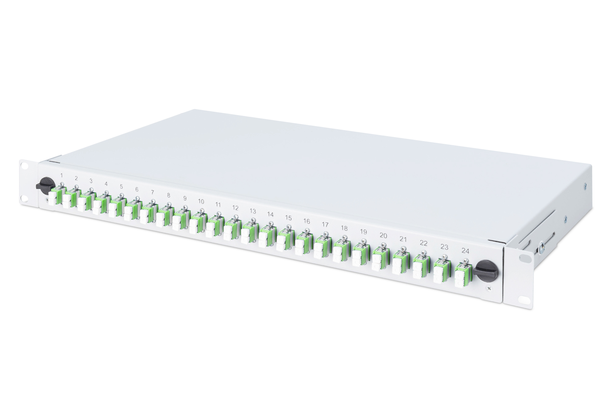 Glasvezel lasdoos, 1U, gemonteerd, 24x LC-APC DX, OS2